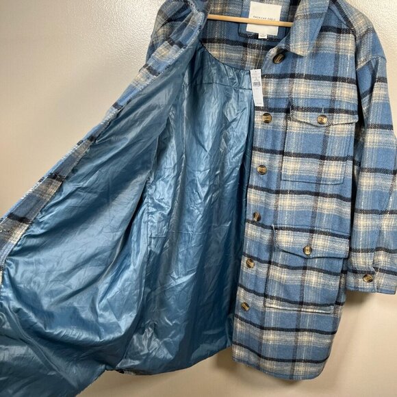 American Eagle Oversized Brushed Plaid Shacket Jacket Womens Size Large Blue - Picture 9 of 12